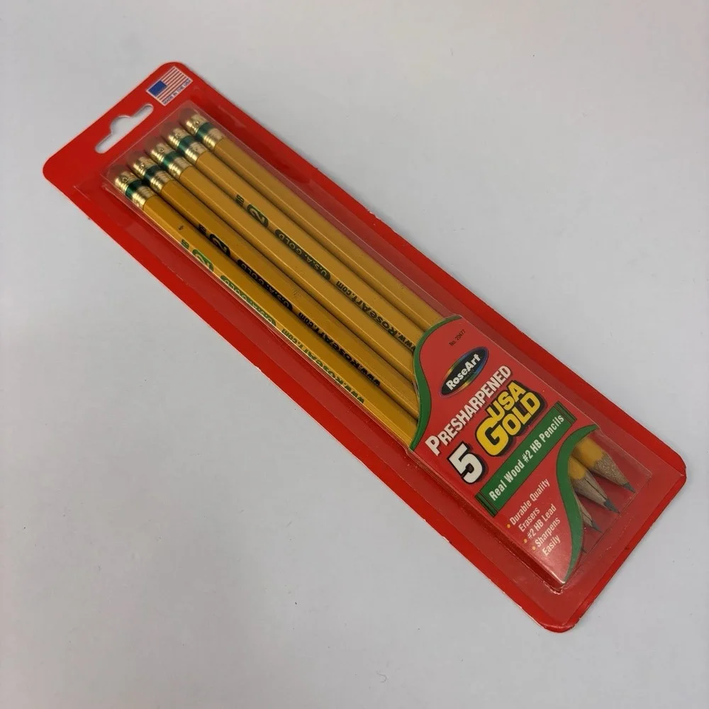 Vintage 1998 USA GOLD RoseArt #2 HB Presharpened Lead Wooden Pencils
